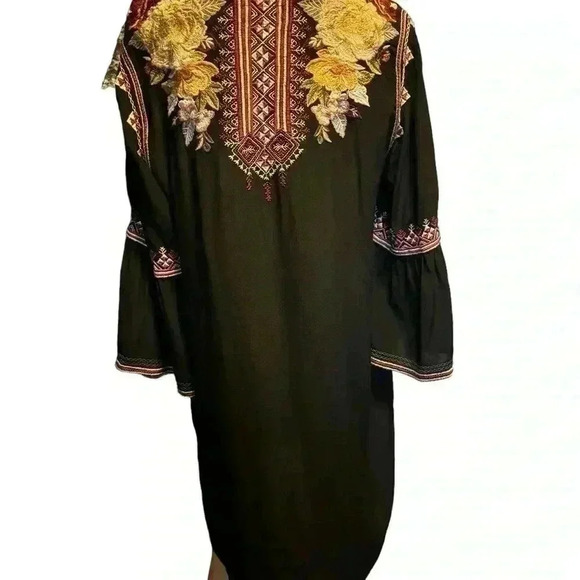 Johnny Was Hailee Floral Print V-Neck 3/4 Bell Sleeve Ruffle Hem  Dress Size L. - Picture 8 of 12